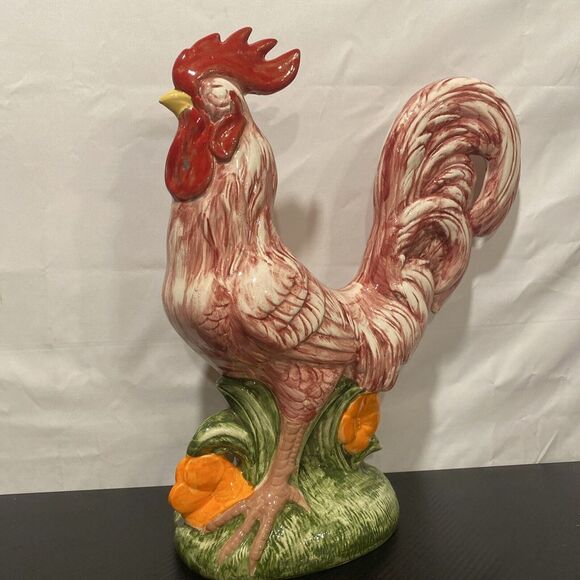 Rare Large Ceramic Rooster Statue Hand Painted -‎ GORGEOUS 15Inches Tall